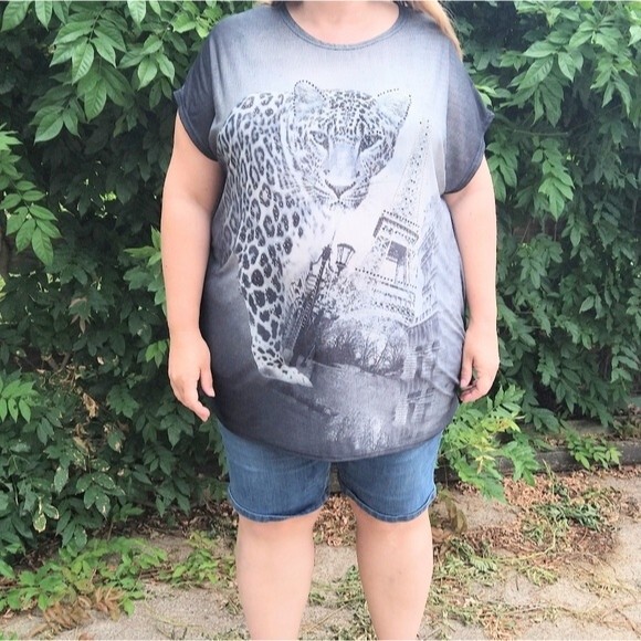 Black Tunic Top With Leopard/Eiffel Tower 3X - Picture 2 of 16